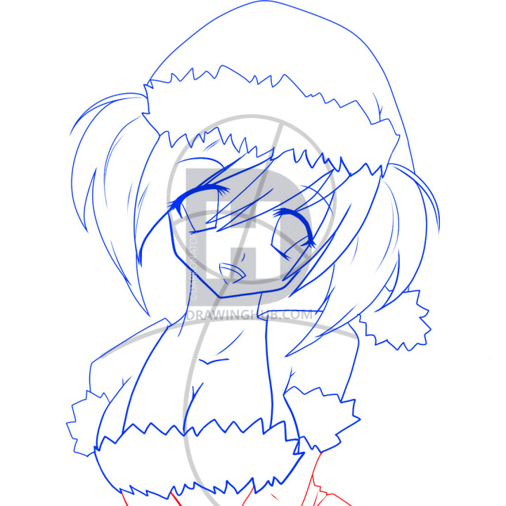 720x720 How To Draw An Anime Christmas Girl, Christmas Girl, Step By Step - Line Sketch Of Girl