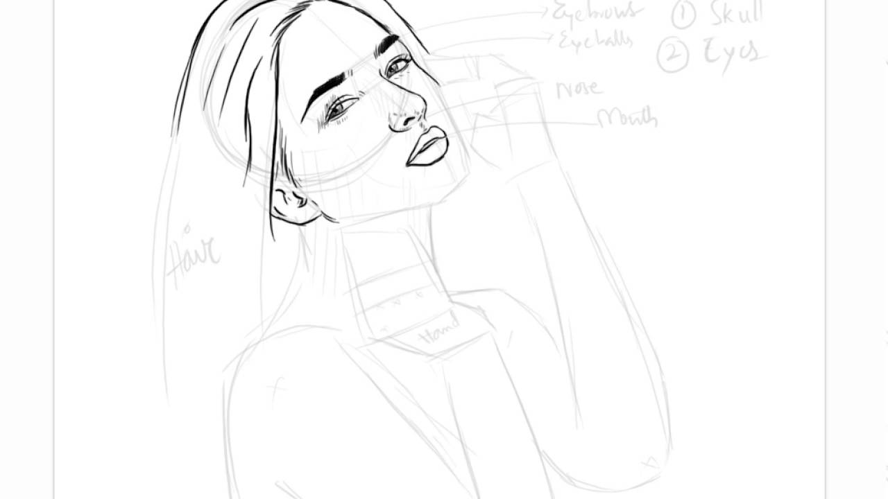 1280x720 How To Draw A Beautiful Girl Face Step By Step Using Guidelines - Line Sketch Of Girl