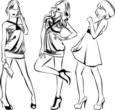 386x368 Sketch Of Fashion Girl Dress Free Vector Download (10,631 Free - Line Sketch Of Girl
