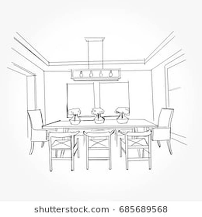 700x754 8. Linear Sketch Of An Interior Sketch Line Dining Room Vector - Linear Sketch