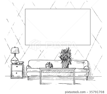 450x394 Linear Sketch Of An Interior. - Linear Sketch