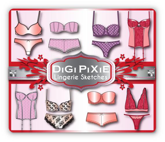 570x492 Lingerie Flats Sketches 125 Illustrator Templates Etsy - Lingerie Sketches