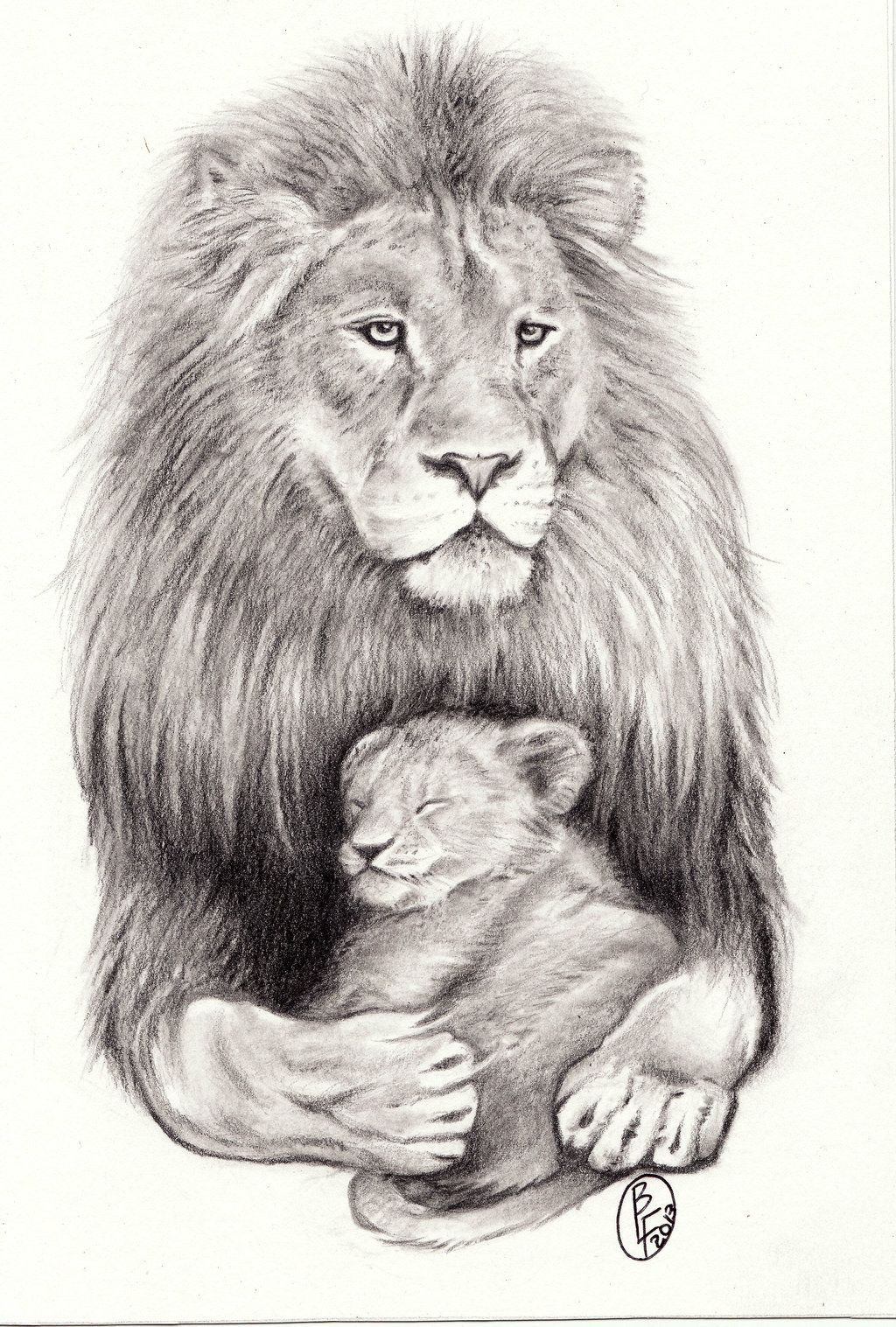 1024x1517 Lion And Cubs Tattoo Drawing - Lion And Cub Sketch