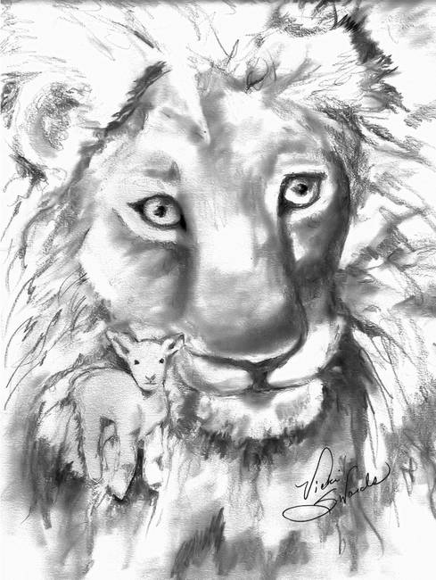 489x650 Lion And The Lamb By Vicki Swords - Lion And Lamb Sketch