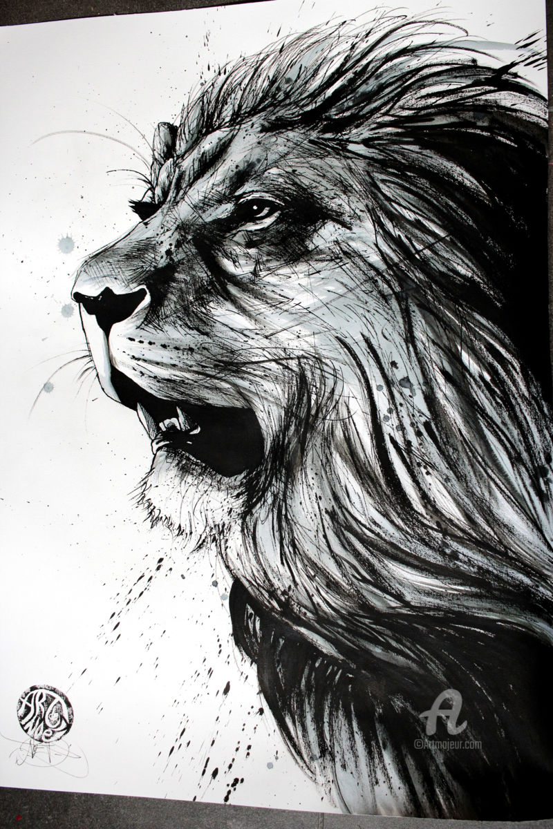 800x1200 Black And White Lion (Art De - Lion Art Sketch