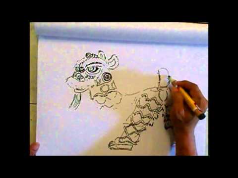 480x360 Lion Dance Drawing 02 - Lion Dance Sketch