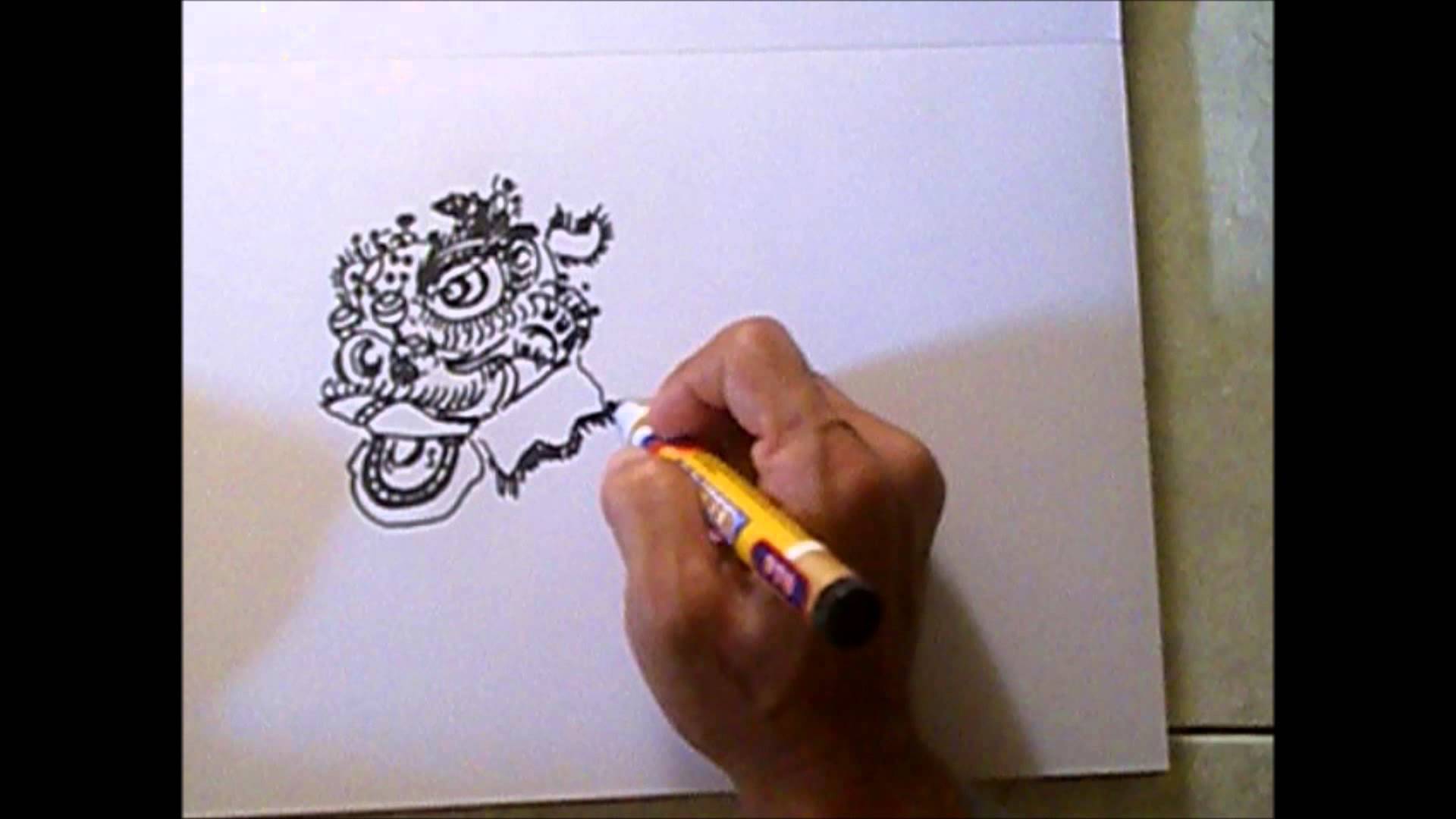1920x1080 Lion Dance Drawing 05 Drawing Traditional Bristle Haired Foshan - Lion Dance Sketch
