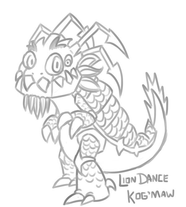600x668 Lion Dance Kogmaw Sketch By Jessythepika - Lion Dance Sketch