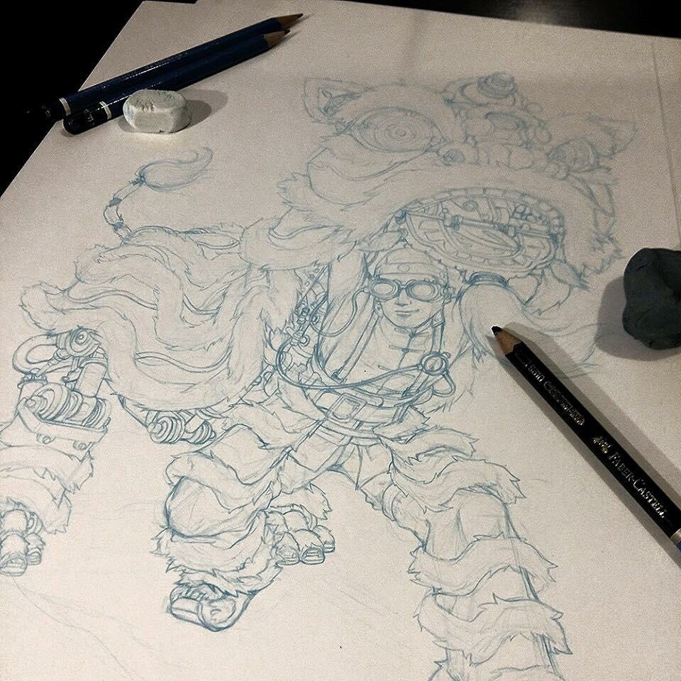 960x960 Lion Dance With Steampunk - Lion Dance Sketch