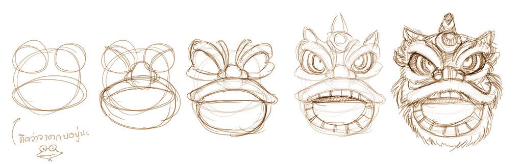 1023x322 Step By Step Chinese Dancing Lion Head By - Lion Dance Sketch