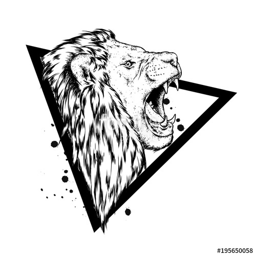 500x500 A Beautiful Roaring Lion. Portrait Of A Lion In Profile. Vector - Lion Profile Sketch