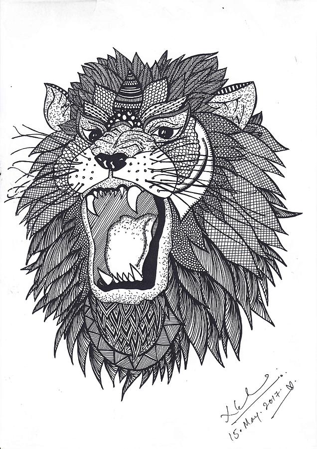 636x900 Black Ink Lion Sketch Drawing By Neha Gurung - Lion Sketch Black And White