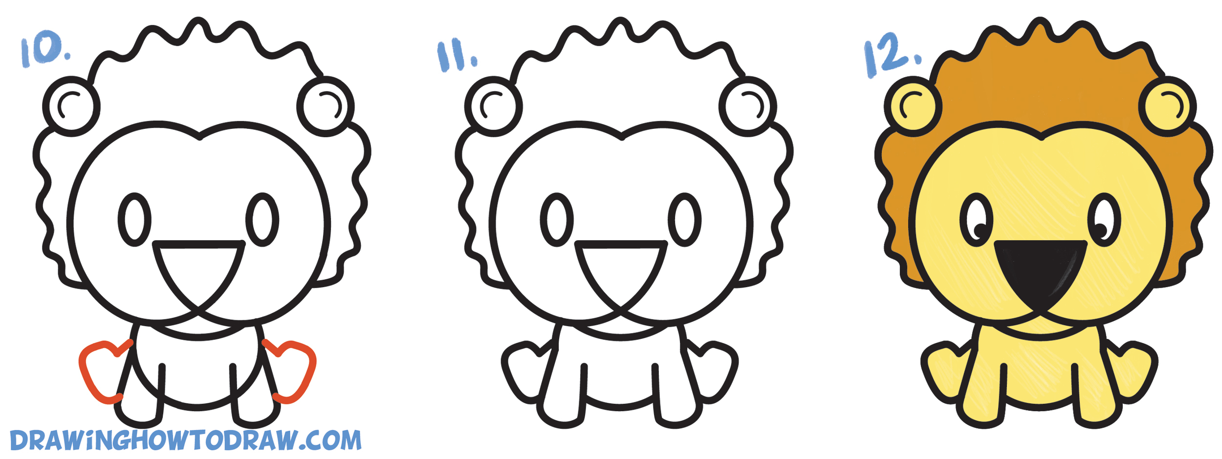 2500x940 Lion Drawings Easy Learn How To Draw A Cute Cartoon Lion From - Lion Sketch Easy