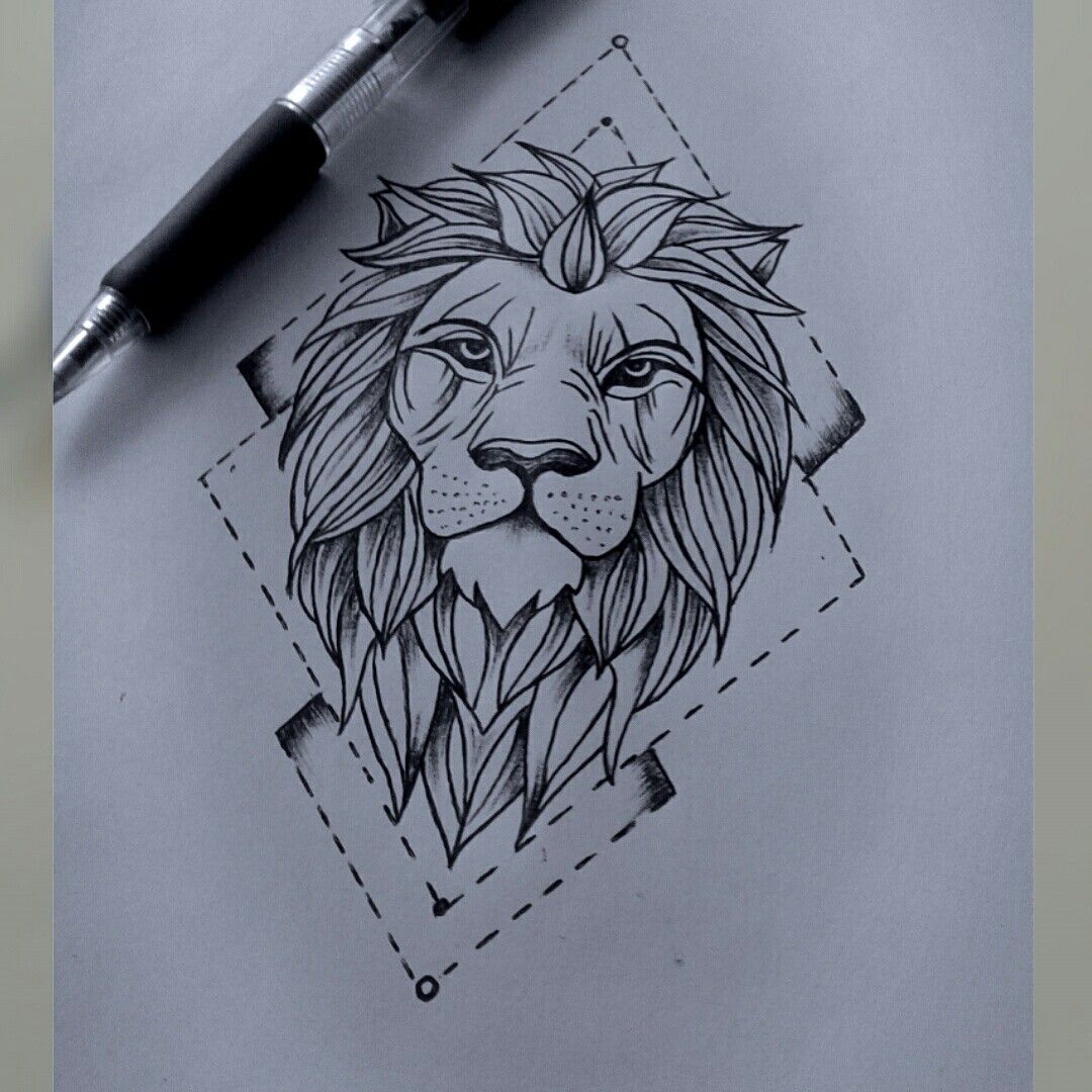 1080x1080 Lion Drawing Awesome - Lion Tattoo Sketch