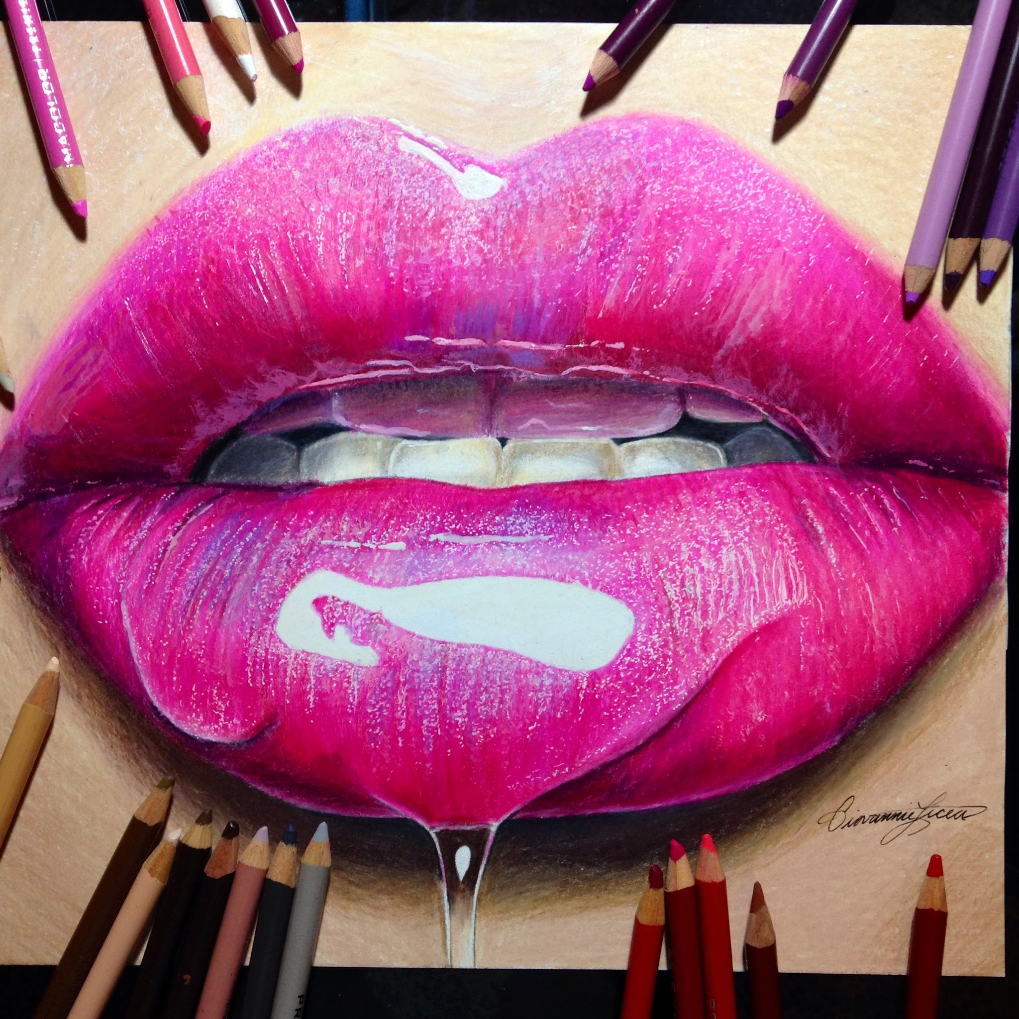 2048x2048 Drawing Realistic Glossy Lips - Lip Gloss Sketch
