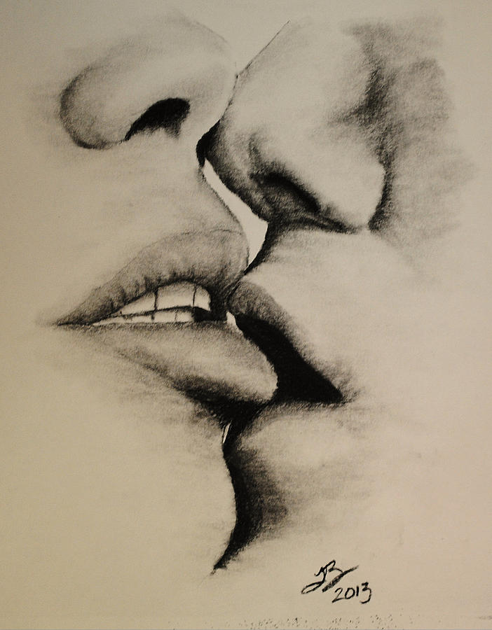 702x900 Lovers Kiss Drawing By Tim Brandt - Lip Kiss Sketch. 