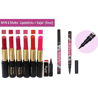 320x320 Buy Nyn Moisturzing Matte Lipstick (Pack Of 6) + Free Kajal With - Lipstick Sketch