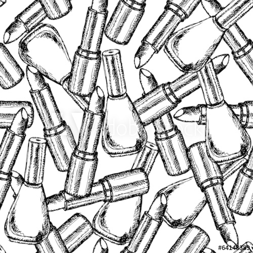 500x500 Nail Polish And Lipstick Sketch, Vector Vintage Background.. - Lipstick Sketch