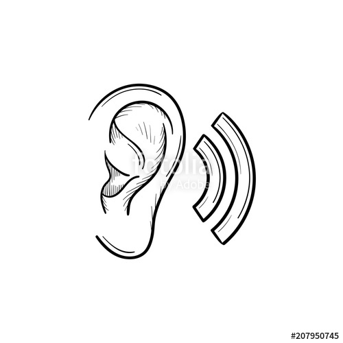500x500 Human Ear With Sound Waves Hand Drawn Outline Doodle Icon. Human - Listening Sketch