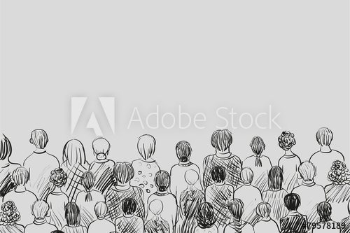 500x333 Sketch Of People Crowd - Listening Sketch