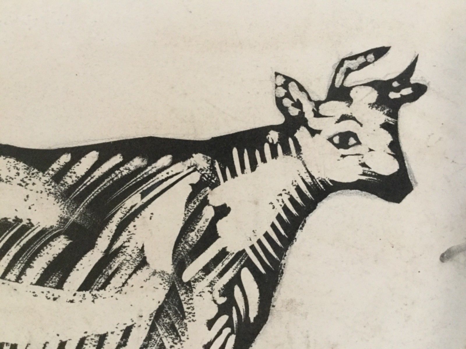 1600x1200 Vtg Graphic Cow Bampw Stone Litho Demo Print Sketch Mcm Modernist - Litho Sketch