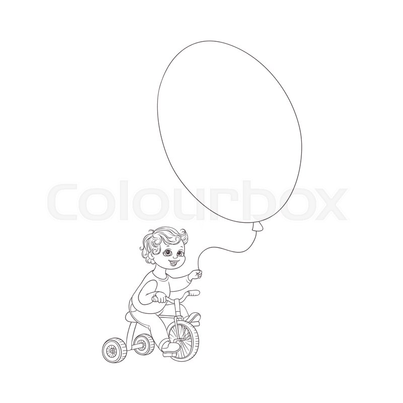 800x800 Vector Flat Sketch Little Boy Child Riding Bicycle Holding Big Air - Little Boy Sketch