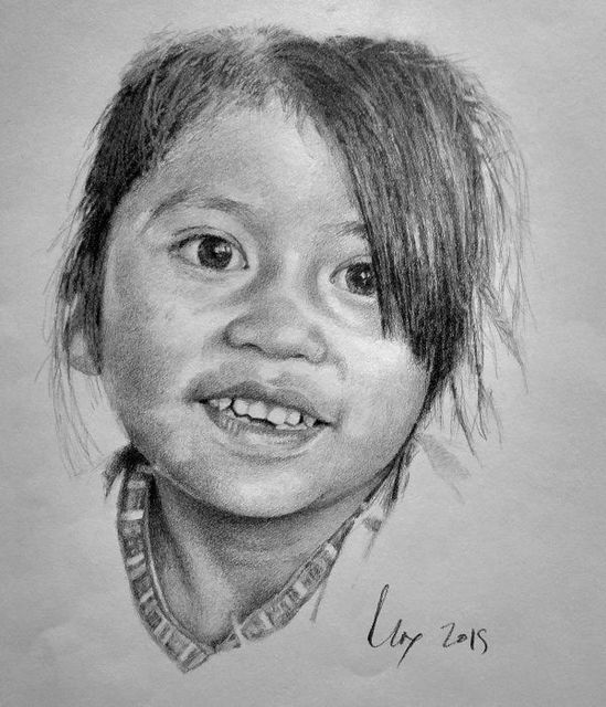 549x640 George Max Artwork Guatemalan Indegenous Little Girl Original - Little Girl Face Sketch