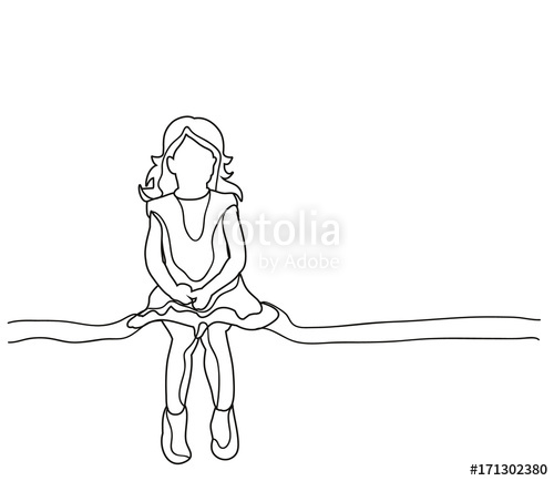 500x434 Little Girl Sketch, Outlines Sitting Stock Image And Royalty Free - Little Girl Sketch