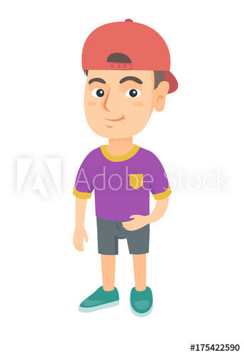 344x500 Smiling Little Caucasian Kid Boy In A Ball Cap. Full Length Of - Little Kid Sketch