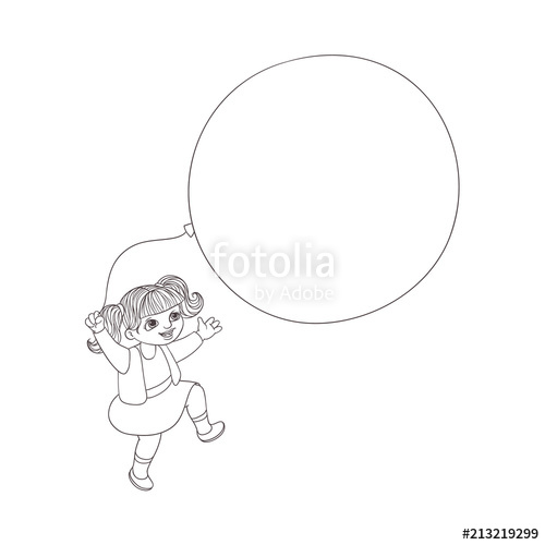 500x500 Vector Flat Sketch Little Girl Child Jumping Big Air Balloon - Little Kid Sketch