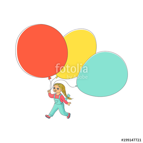 500x500 Vector Flat Sketch Little Girl Child Walking With Big Colored Air - Little Kid Sketch