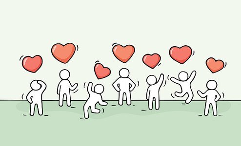 494x300 Sketch Of Working Little People With Heart Premium Clipart - Little People Sketch