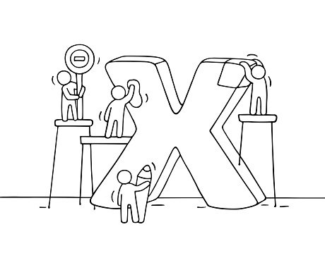 460x376 Sketch Of Working Little People With Mark Premium Clipart - Little People Sketch