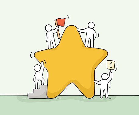 457x377 Sketch Of Working Little People With Star, Teamwork Premium - Little People Sketch