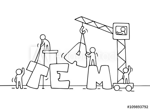 500x367 Sketch Of Teamwork With Working Little People. - Little People Sketch