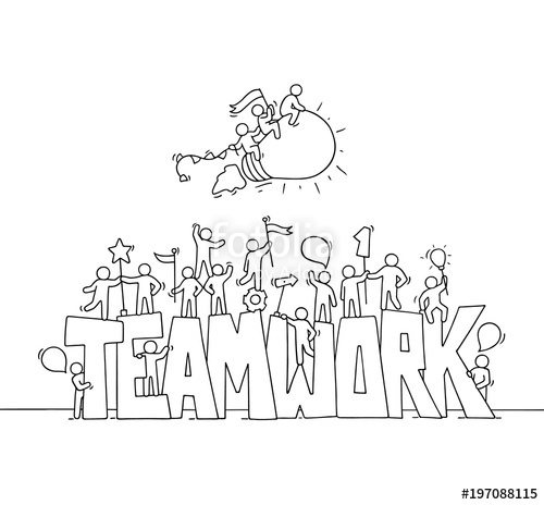 500x464 Sketch Of Working Little People With Big Word Teamwork. Stock - Little People Sketch