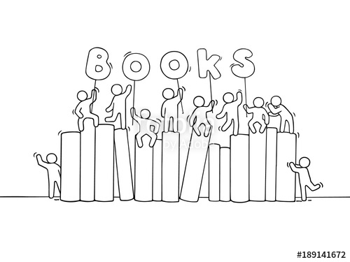 500x375 Sketch Of Working Little People With Books. Stock Image And - Little People Sketch