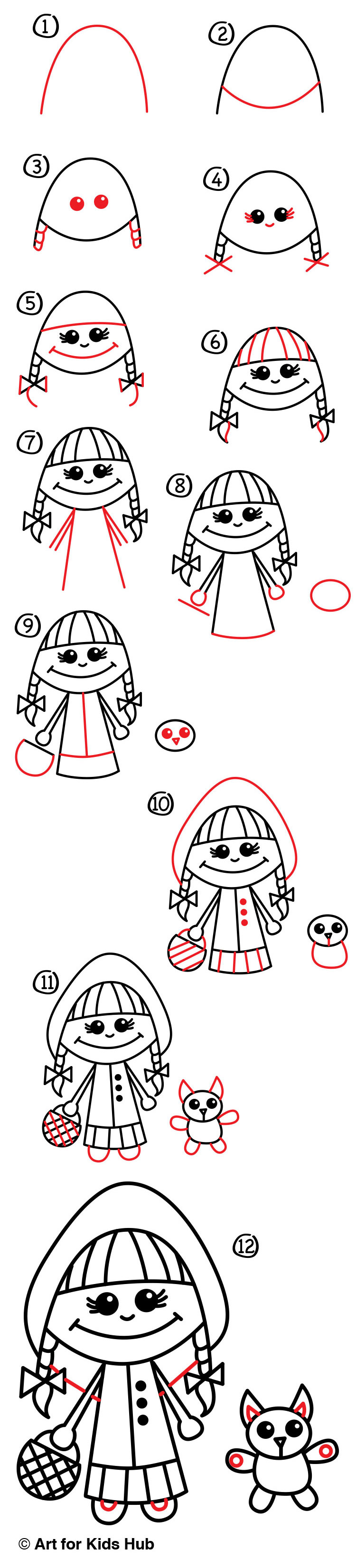 750x3302 How To Draw Little Red Riding Hood - Little Red Riding Hood Sketch