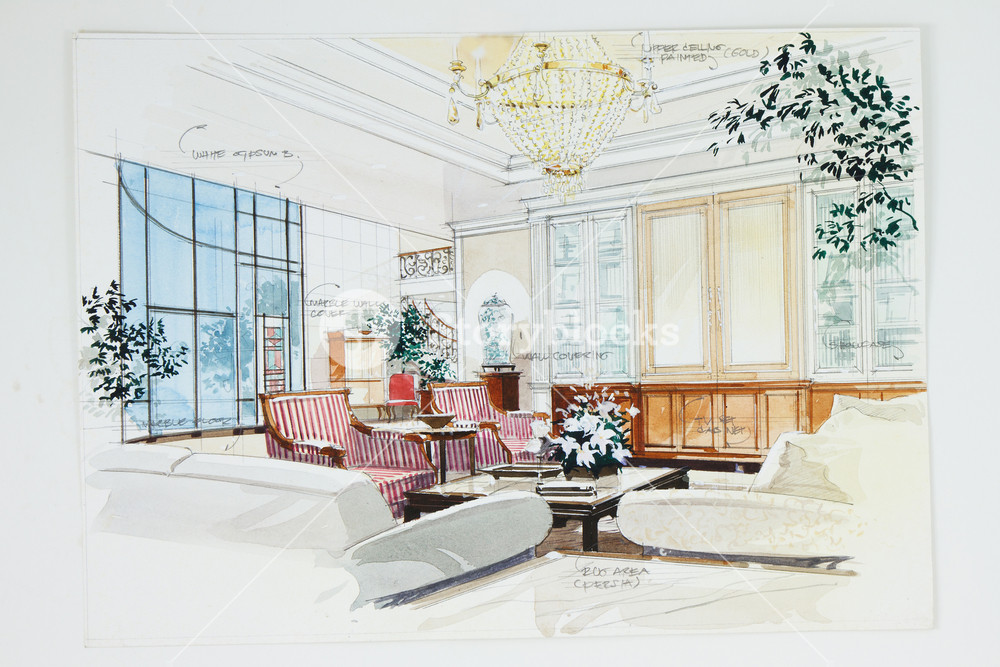 1000x667 Sketch Of An Interior Living Room Royalty Free Stock Image - Living Room Sketch