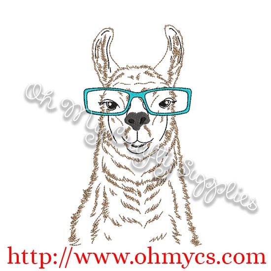 550x550 Llama Sketch With Glasses Embroidery Design - Llama Sketch