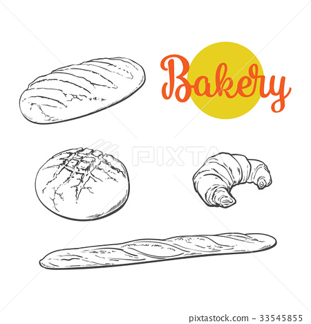 450x468 Vector Sketch White Loaf Bread, Croissant Set - Loaf Of Bread Sketch