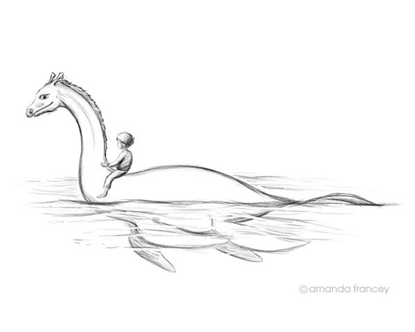 600x480 Graphite Pencil Drawing By Amanda Francey. Inspired By The Loch - Loch Ness Monster Sketch