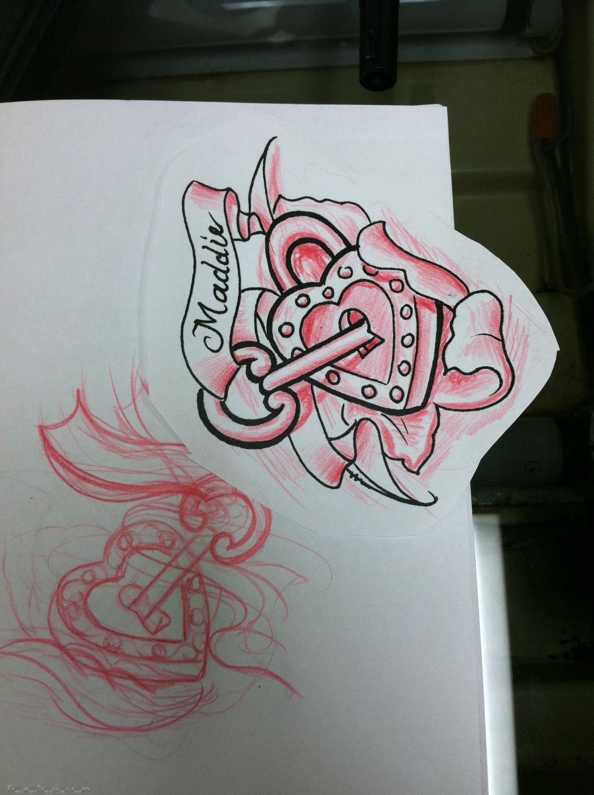 1195x1600 Heart Lock And Key Sketch For A Tattoo By David Meek Tattoos - Lock And Key Sketch