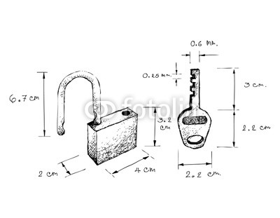 400x311 Illustration Hand Drawn Sketch Dimension Of Lock And Key Isolated - Lock And Key Sketch