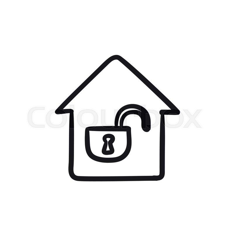 800x800 House With Open Lock Vector Sketch Icon Isolated On Background - Lock Sketch