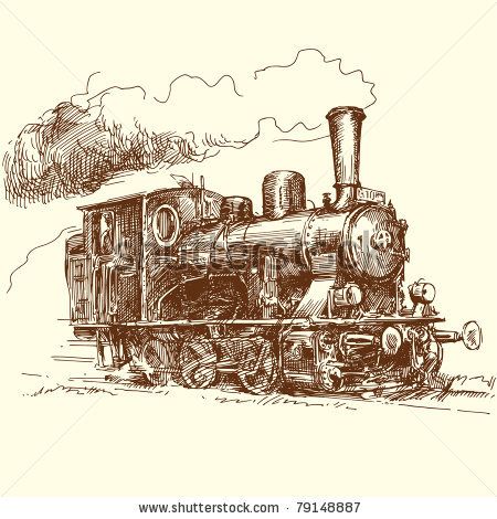 450x470 Locomotive Sketch Babyland Vintage Travel Nursery - Locomotive Sketch