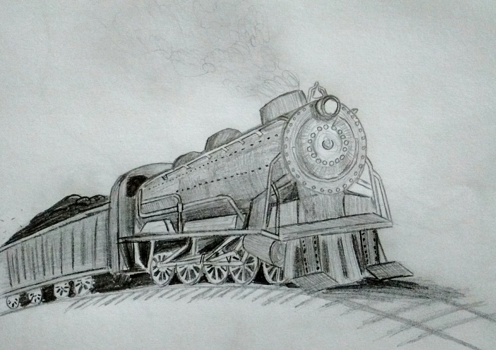 1023x721 Steam Locomotive Sketch By Syntharoboto - Locomotive Sketch