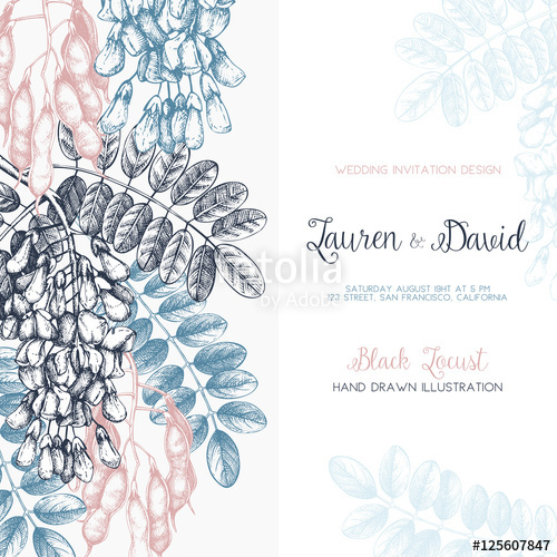 500x500 Wedding Invitation Template. Vintage Greeting Card With Hand Drawn - Locust Sketch