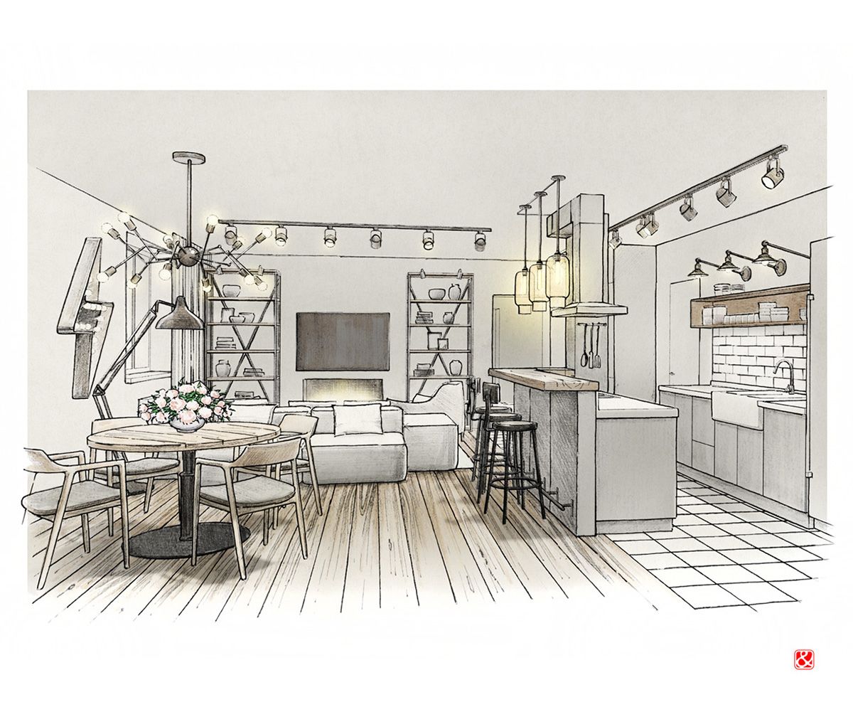 1200x987 Loft Studio Interior Illustration - Loft Sketch