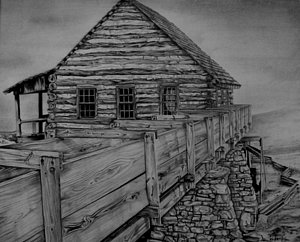 300x242 Log Cabin Drawing By Don Pritchett - Log Cabin Sketch